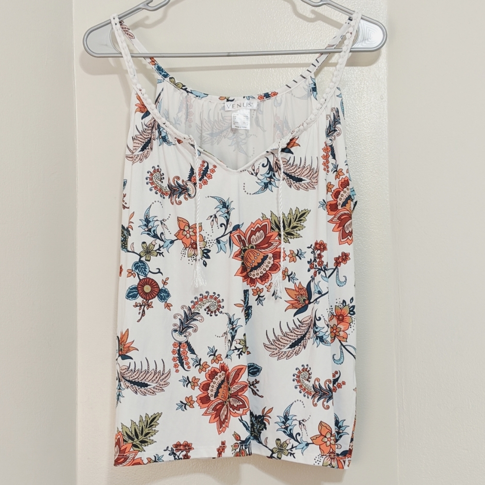 Airy Floral White Tank Top Small